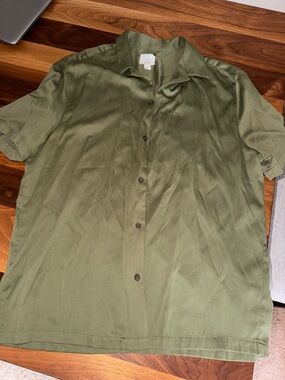 River Island Olive Green Short Sleeve Button-Down Shirt